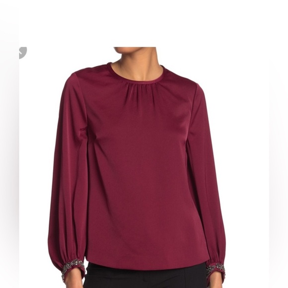 Ted Baker Tops - TED BAKER LONDON Top size 3 Juudy Embellished Sleeve Blouse Maroon Party